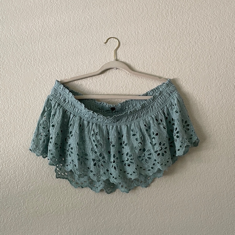 Free People One Perla Top Eyelet Lace Off The Shoulder Crop Top